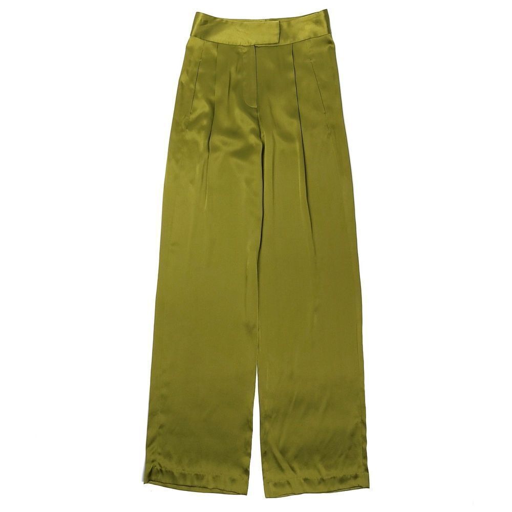 Olive Green Wide Leg Silk Pants